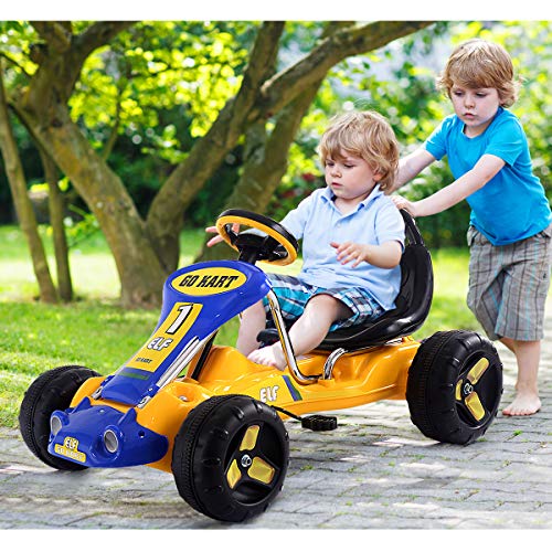 Costzon Kids Pedal Go Kart, 4 Wheel Ride On Car, Pedal Powered Ride On Toys For Boys & Girls With Adjustable Seat, Pedal Cart For Kids 37"× 24.8"× 20.1" (Yellow) #TOP1