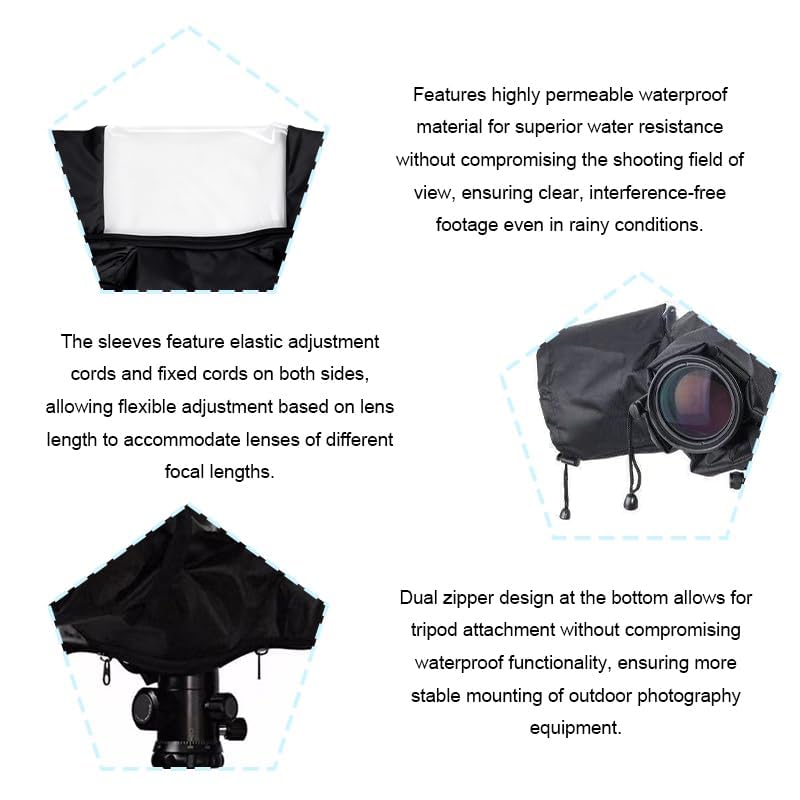 Housse de Pluie Imperméable en Nylon pour Appareils Photo Reflex DSLR, Protection Anti-Pluie Compatible avec Fujifilm, Nikon, Canon, Sony avec Fenêtre Transparent et Manches Réglables