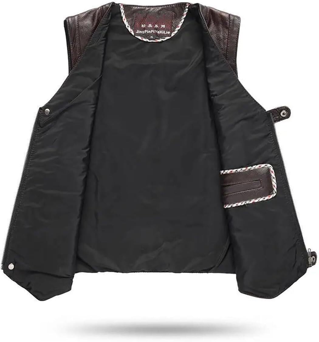 ININOSNP Gilet sans Manches Gilet en Cuir Multi-Poches Guide Photo de pêche en Plein air Gilet en Cuir Gilet de randonnée en Plein air décontracté(Light Brown,XL)