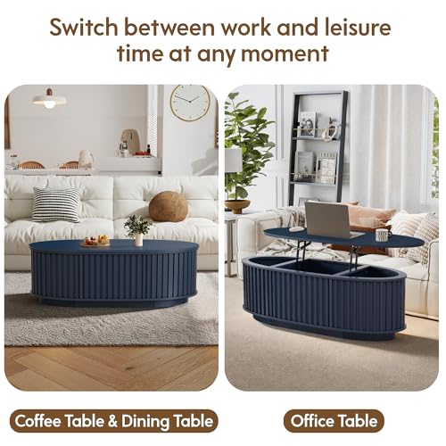 Oval Coffee Table, 43.3'' Fluted Lift Top Coffee Table with Hidden Storage - image 7