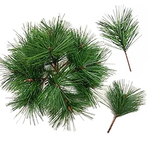 Artificial green pine needles branches fake small pine twigs stems evergreen picks holiday tree decorations  urban country home decor