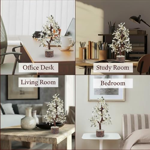 Image of JD Fresh Certified Moonstone Crystal Chakra Tree /Handcrafted Gemstone Tree /Money Tree /Encased Bonsai Tree for Peace, Calm & Positive Energy /Money Tree for Home Decor, Office Desk & Gift Item