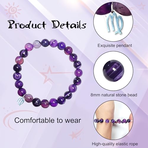 Virgo Bracelets Birthday Gifts, Zodiac Astrology Bracelets Present for Women, Horoscope Virgo Constellation Crystal Purple Unique Jewelry with Wish Card for Mom Friend Lady3