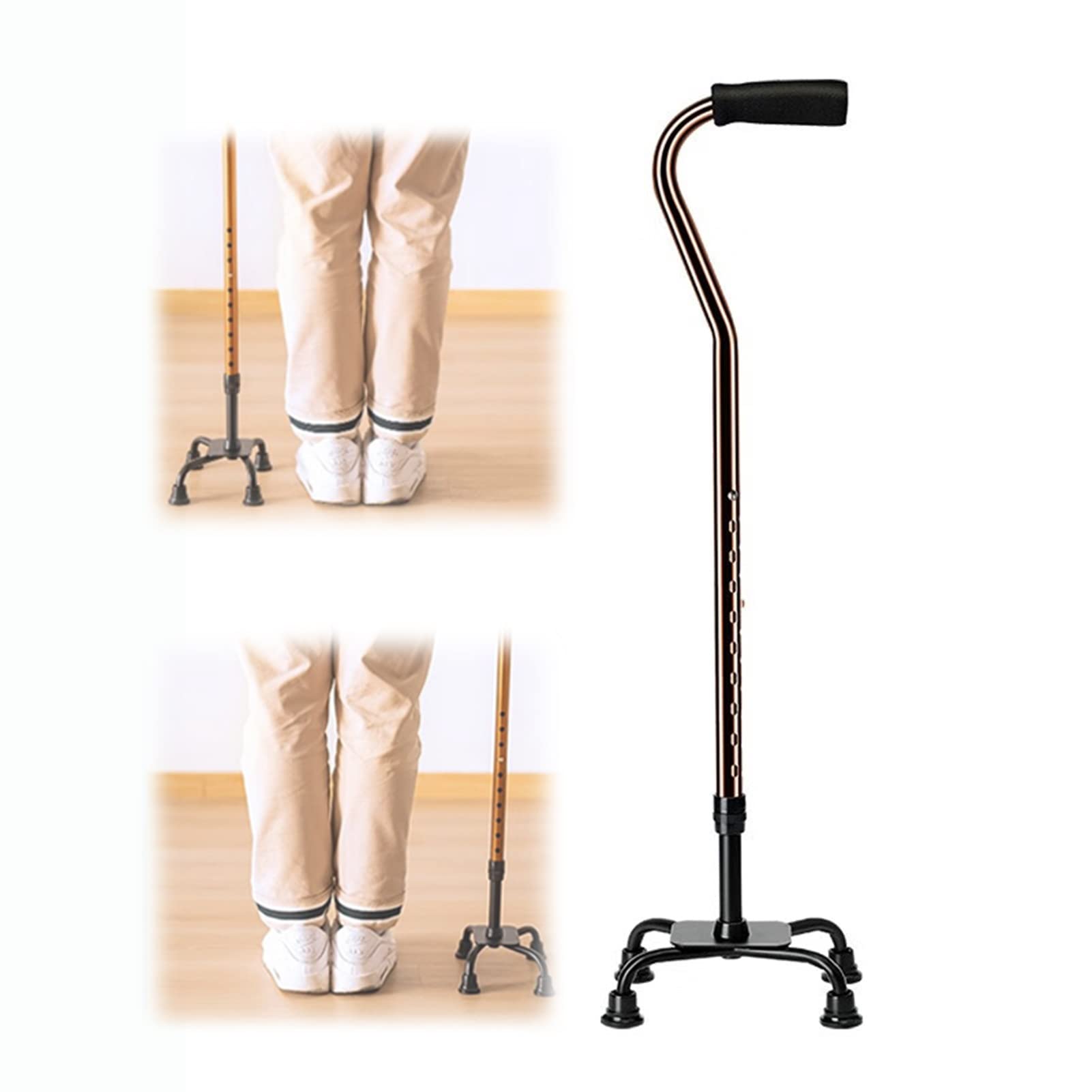 Bastón Cuádruple, Bastones para Hombres, Mujeres y Personas Mayores, Bastón con Empuñadura Suave y Acolchada, 1 Unidad