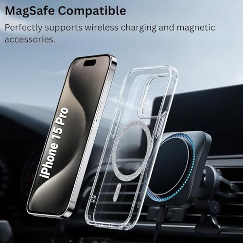 Image of AIBEX Back Cover Case Compatible with iPhone 15 Pro | Glitter Ring Cute Shiny Colorful Bling Case (Compatible with Magsafe) | Transparent PC+TPU Glossy Shiny Cover for Girls & Women - Silver