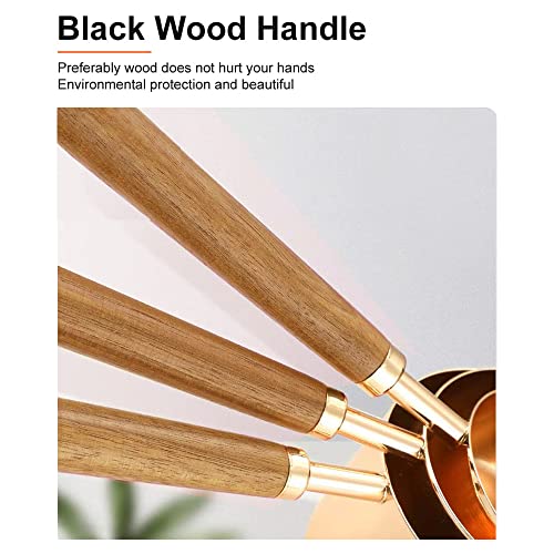 Measuring Cups And Spoons Set Of 8 Piece,Gold Measuring Cups With Hanging Chain And Wood Handle, Dry & Liquid Measuring Cups Sets For Cooking And Baking #TOP3