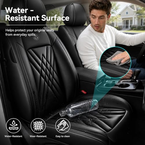 kaiweiqin Custom Fit Nappa Leather Seat Covers for Honda Civic Sport 2018-2026, EX 2014-2024, LX 2013-2025, Waterproof Full Coverage Protectors for All-Weather Use-Black by kaiweiqin - Used condition - Image 4