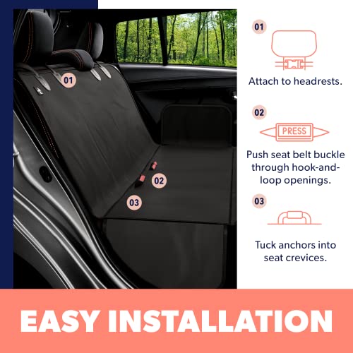 Active Pets Dog Car Seat Cover for Back Seat, Waterproof Pet Hammock Protector, Durable Nonslip Seat Protection SUV Truck, Standard 53"x56", Black