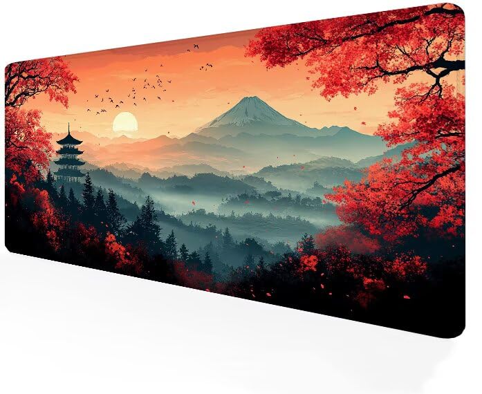 Tapis de souris gamer XXL 1200x400mm montagne au coucher de soleil pour bureau