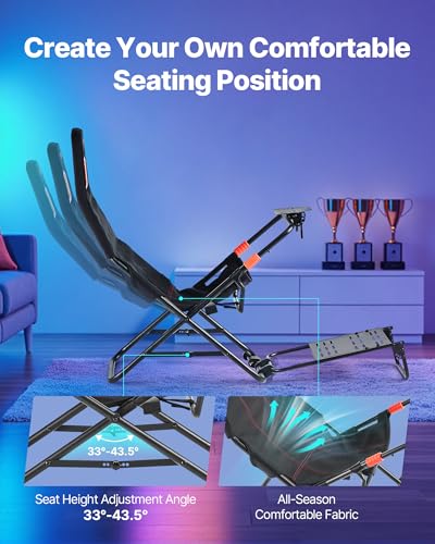 Image of VEVOR Portable Racing Wheel Stand, Foldable & Adjustable Steering Sim Wheel Stand, 18.5 in Seat Inner Width, Compatible with Logitech G923 /G920 /G29, Thrustmaster T248P, Fanatec, Hori, Mad Catz, Black