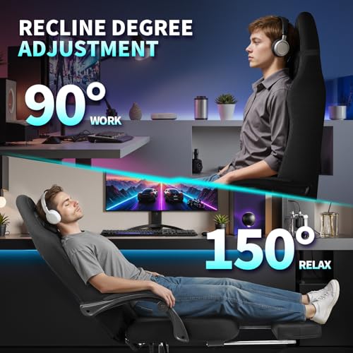 Gaming Chair, Big and Tall Gaming Chairs for Adults with Footrest and Lumbar Support, Comfortable Ergonomic Fabric Computer Chair 400 lbs, 360° Swivel, Height Adjustable Video Gamer Chair, Silla Gamer - Image 5