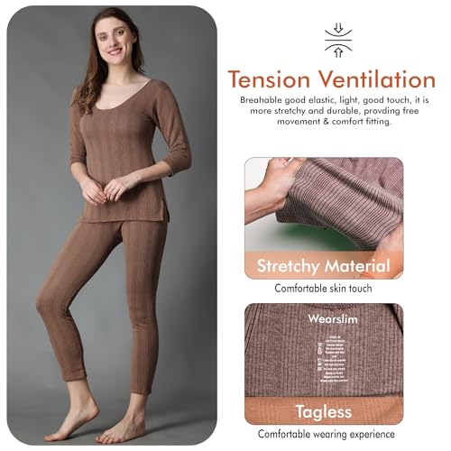 Image of Wearslim Women's Cotton Quilted Winter Lightweight Thermal Underwear for Women Long Johns Set with Fleece Lined Soft Warmer