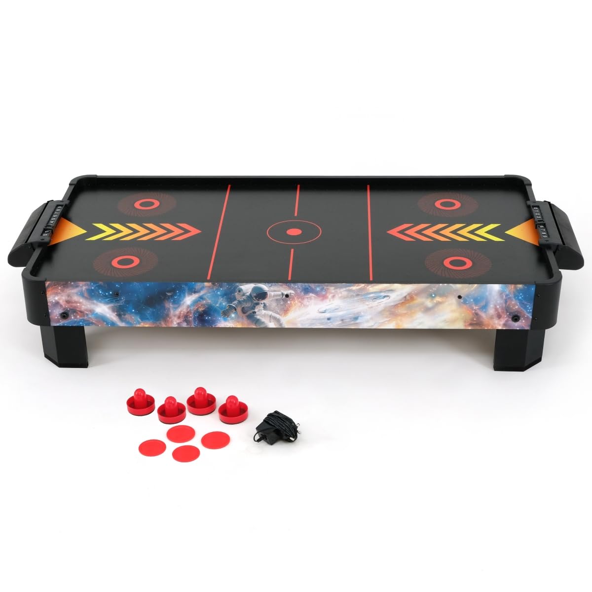 Airhockeytisch für Kinder ab 6 Jahre, Airhockey Game für Tisch mit Gebläse/Motor, Air Hockey Table Top Tischauflage für 2 Spieler inkl. 4x Pusher, 4x Pucks, Torzähler, Zero-G Battle 102x52x20 cm