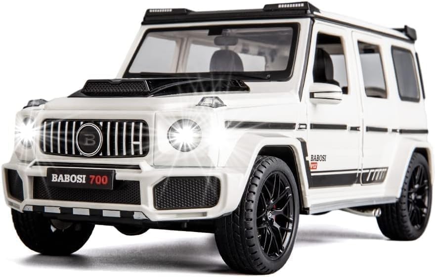 Image of 1:32 Alloy Model Car Compatible for G-Class SUV Style | Die-Cast Metal Pull Back Toy Car with Light & Sound, Openable Doors | Collectible & Gift Toy Vehicle for Kids Boys Girls (White)