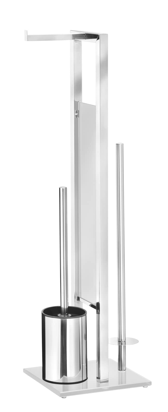 WENKO Stand WC-Garnitur Rivalta, mit integriertem Toilettenpapierhalter und WC-Bürstenhalter, Silber & Weiss glänzend, Maße: 18 x 19 x 69 cm, 71046800