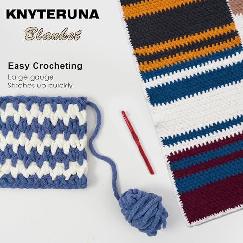 Image of #6 Super Bulky Blanket Yarn for Crocheting - 4 Skeins(Each 10.5oz /300g, 220yds /201m), Chunky Chenille Thick Plush Big Soft Yarn for Crocheting Knitting Blankets, Country Blue