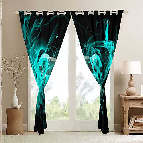 Kids Gamer Window Treatments Teens Gamepad Bedroom for Boys Girls Video Game Controller Curtain Youth Games Console Window Drapes Blue Black Room Decor W46*L54 - Image 4