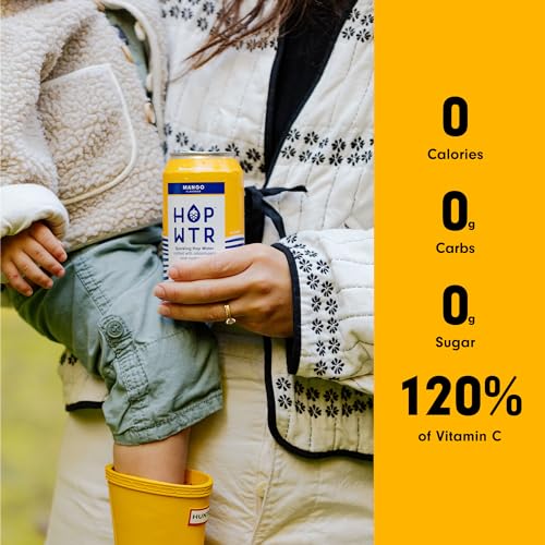 image for HOP WTR Sparkling Hop Water, Mango 12 Pack, Sugar Free, Low Carb Non A