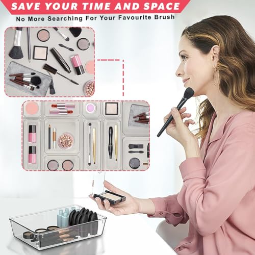 Image of TONY STARK 20-Piece Unbreakable /Non scratchable Drawer Organizer Set|Multi-Purpose Storage & Divider Trays in 4 Sizes|Dressing Table & Cosmetic Organizer|Kitchen, Office & Bedroom (Clear Transparent)