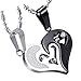 Cupimatch 2 Pcs Collier Couple Coeur Amour Puzzle,Pendentif Fantaisie avec Strass en Acier Inoxydable pour Femme et Homme ou Amoureux et Amies - Chaîne de 50cm & 55cm