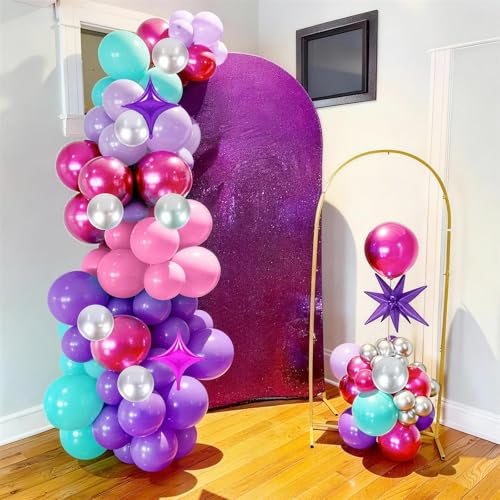 Image of Pink Purple Blue Balloons, 62 Pcs 12 Inch Hot Pink Purple Teal Latex Balloons Violet Turquoise Silver Helium Balloon with Star Foil Balloon for Kids Magic Theme Mermaid Cartoon Birthdays Baby Shower