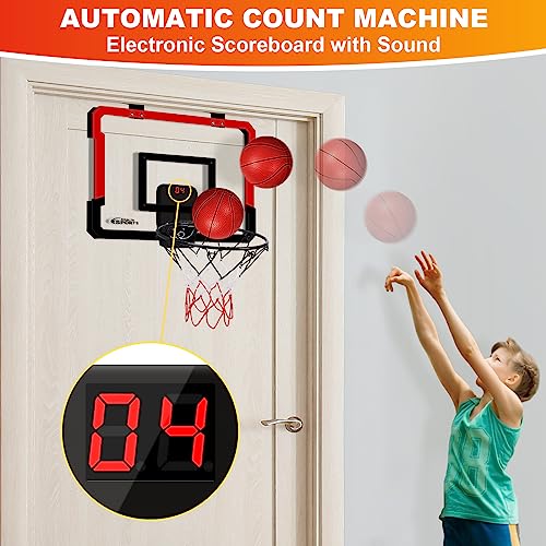 Xucutu Basketball Hoop Indoor For Kids, Over The Door Basketball Hoop, Mini Basketball Hoop With Electronic Scoreboard & 3 Balls, Basketball Toys Gifts For 3 4 5 6 7 8 9 10 11 12 Year Old Boys #TOP1