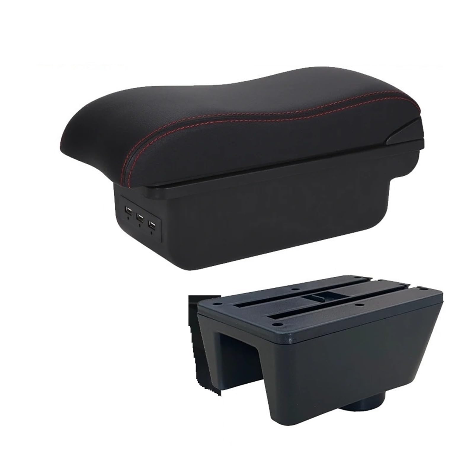 Ggwqoops Car Armrests For Seat For Ibiza 6j 6L Armrest Box Car Auto Storage Retrofit Parts Interior Accessories Arm Armrest Box(B1 Black red 3USB)