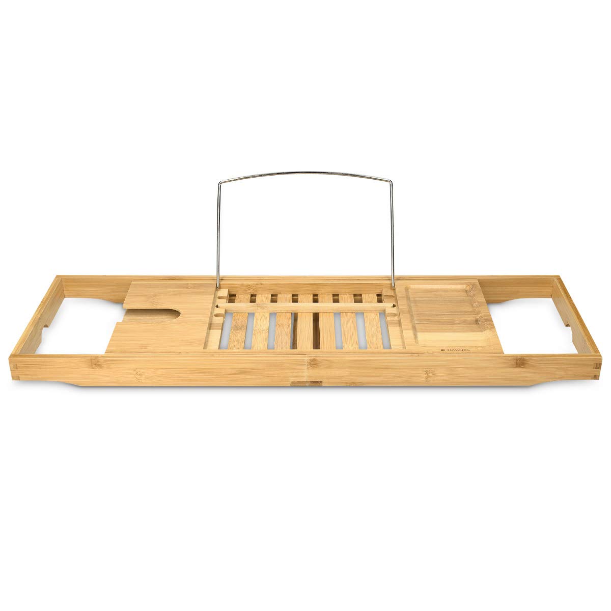 Navaris uitschuifbare badplank van bamboe - Houten badplank verstelbaar van 70-104 cm - Met plek voor boek en wijnglas - Bamboe