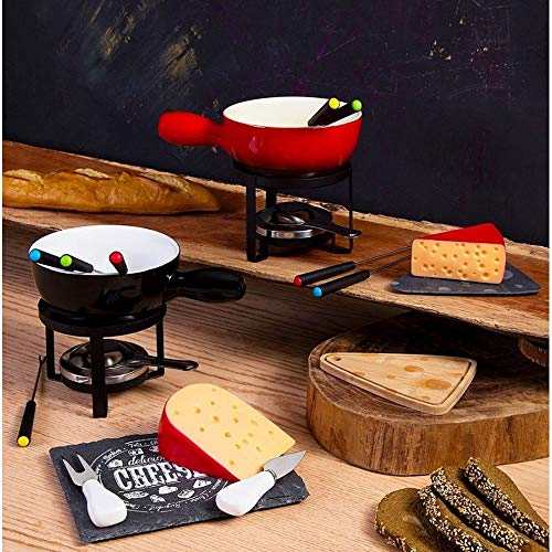 Conjunto para Fondue de Queijo Lyor de Ferro e Cerâmica Vermelho - 8 peças