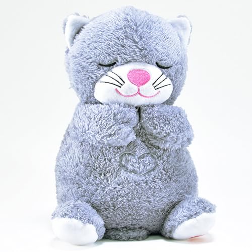 Kögler 45238 - Atmendes Einschlaf-Plüschtier Katze, ca. 26 cm groß, mit Atembewegungen und Leuchtfunktion auf Knopfdruck, mit Einschlafmusik für Babys und Kinder, batteriebetrieben
