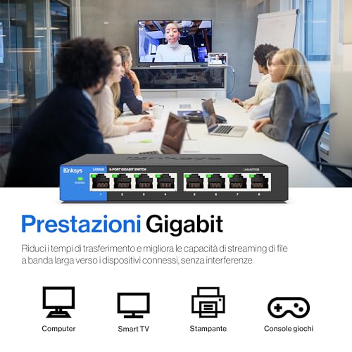 LGS108-EU Switch di rete Gigabit non gestito a 8 porte, hub Ethernet per casa e ufficio con chassis in metallo, montaggio a parete o su scrivania, sdoppiatore Ethernet, plug-and-play - Powerline - Immagine 2