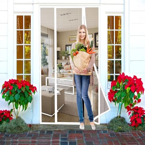 Fly Screen Door Insect Protection Door Insect Protection Roller Blind 170x240cm with Sewn-in Weights, White