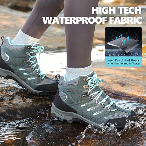 Image of R CORD Womens Hiking Boots Waterproof Slip-Resistant Cushioned Support Durable for Hiking, Travel, Rainy Days, Camping, and Outdoor Adventures