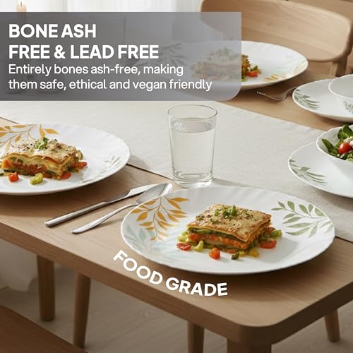 Image of Cello Imperial Series Opalware Dinner Set 33 Pcs | Lush Foliage | Opal Glass, Lightweight & Chip-Resistant | Microwave Safe, Dishwasher Safe | Scratch-Resistant Dinnerware | White