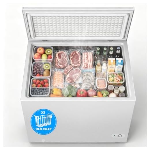 COWSAR Chest Freezer 10.0 Cubic Feet Freezer with 3 Removable Baskets, Free Standing Top Open Door Deep Freezer, 7-Level Adjustable Temperature, Compact, Front Drain for Home Dorm, White