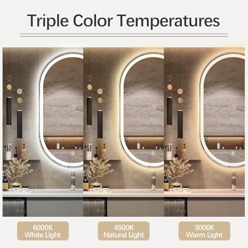 Miroir de salle de bain ovale à LED rétroéclairé 60x90 cm