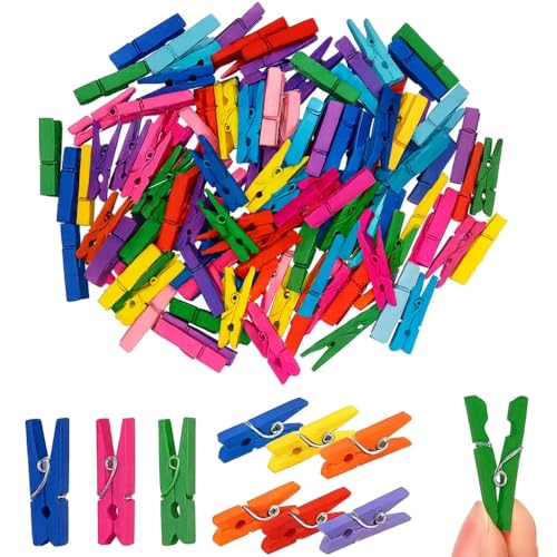 Set da 120 Mollette in Legno Multicolore da 3 cm | Mini Mollette Decorative per Feste, Foto e Lavoretti Creativi