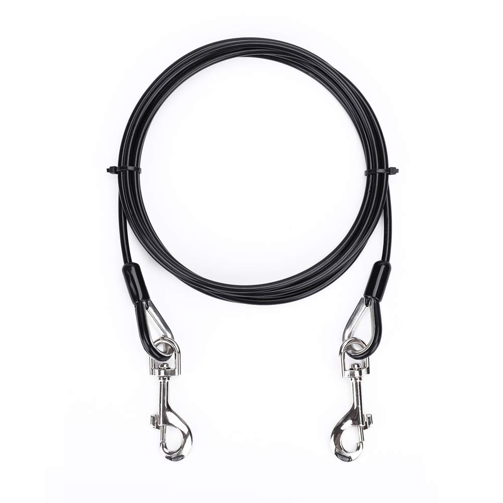 AMOFY10ft Dog Tie Out Cable - Galvanized Steel Wire Rope with PVC Coating for Small to Medium Pets Up to 80 lbs (10ft, Black)