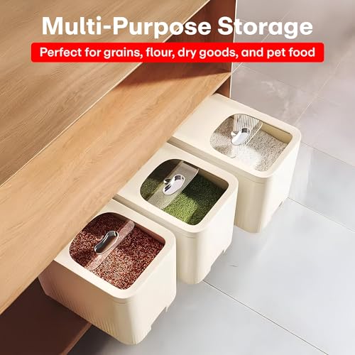 Image of Rioware Rice Storage Container 10Kg Kitchen Dispenser Set Containers | Airtight Moisture Proof Plastic Grain Dispensers | Rotating Daal Store Box For Pulses Dal, Cereals & Pet Food Ricelux