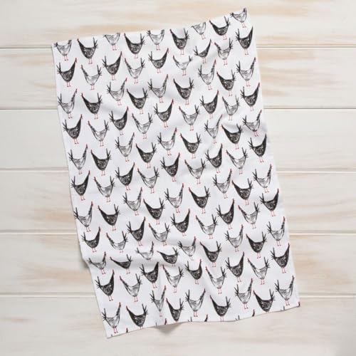 Image of Now Designs by Danica 18 inch x 28 inch Printed Dishtowel | Chicken Scratch