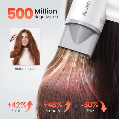 Image of Hair Dryer, 160,000 RPM High-Speed Ionic Blow Dryer for Fast Drying, Professional Lightweight Hairdryer with Diffuser, Magnetic Nozzle, 4 Temps & 2 Speeds, Low Noise for Travel - White