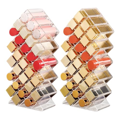 La mejor selección de Porta Labiales del mes. 46 YCWF - Organizador de lápiz labial, 56 ranuras para labios, soporte acrílico para lápiz labial, organizador apilable, para maquillaje de brillo labial, transparente (paquete de...