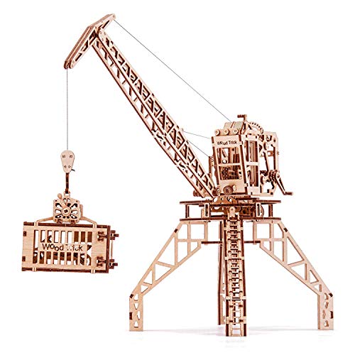 Wood Trick Crane Toy Set + Container, Wooden Toy Crane Playset Mechanical Model - Construction Toys - 3D Wooden Puzzle, Assembly Model, ECO Wooden Toys, Best DIY Toy - STEM Toys for Boys and Girls