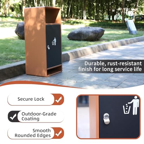 Image of Commercial Outdoor Trash Can with Lid,Rust-Resistant Waterproof Windproof Garbage Can with Removable Inner Barrel, Lockable Stainless Steel Trash Bin for Patio Hotel Park Garden