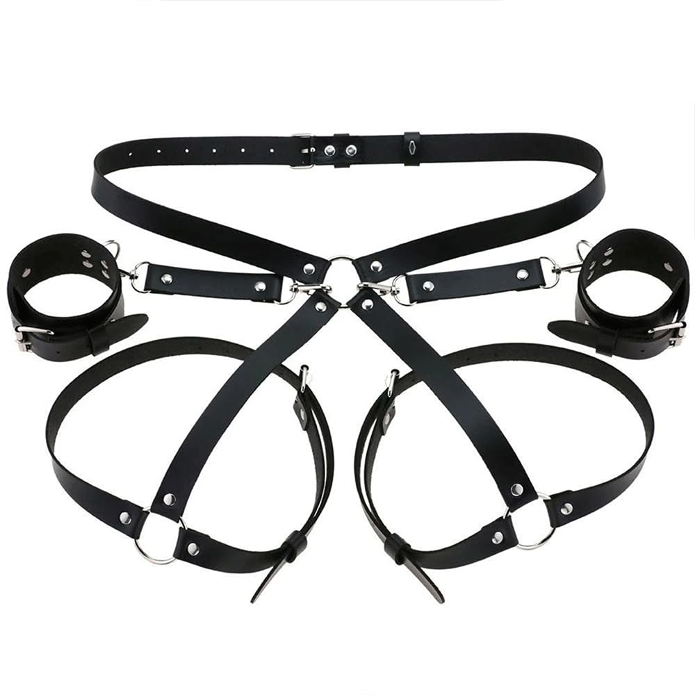 Harnais de corps punk pour femme - Lingerie de jambe - Jarretières - Vague - Accessoire de carnaval-Noir