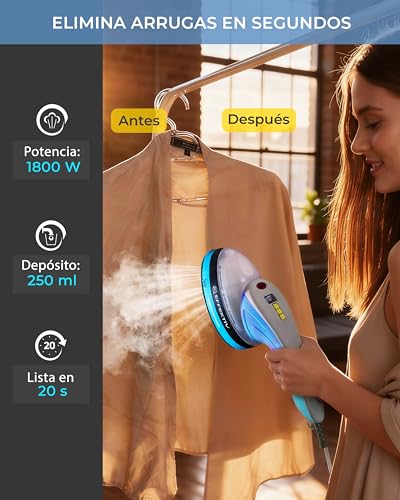 Plancha Vertical Vapor EFFEKTIV, 1800W, 3 en 1 Vapor Vertical Premium, Plancha Ropa con Suela Cerámica, Cepillo de Vapor, Depósito 250ml, Vapor Continuo 750mg/sec, Pantalla led, Autoapagado, Cable 3m - imagen 2