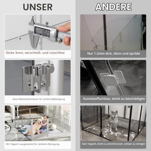 BingoPaw Acryl Wurfkiste Hunde Laufstall: Hundegehege Wohnung, 8-TLG Welpenauslauf 80 cm hoch, XXL Welpenlaufstall Indoor mit Tür und wasserdichte Boden