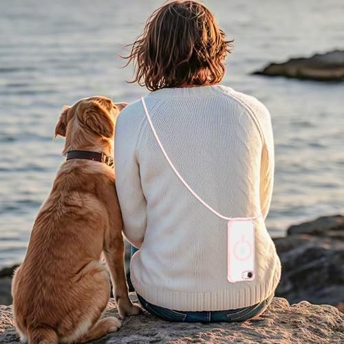 Coque iPhone 16e antichoc transparente anti-perte avec sangle rose et aimant intégré