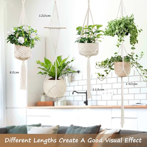 puiaxod 4 Stück Makramee Blumenampel Hängend Innen, Baumwollseil Hängeampel Hängetopf Pflanzen mit Haken, Boho Deko Blumentopf Hängend, für Garten, Wohnzimmer, Balkon, Fenster, Wanddekoration, Außen
