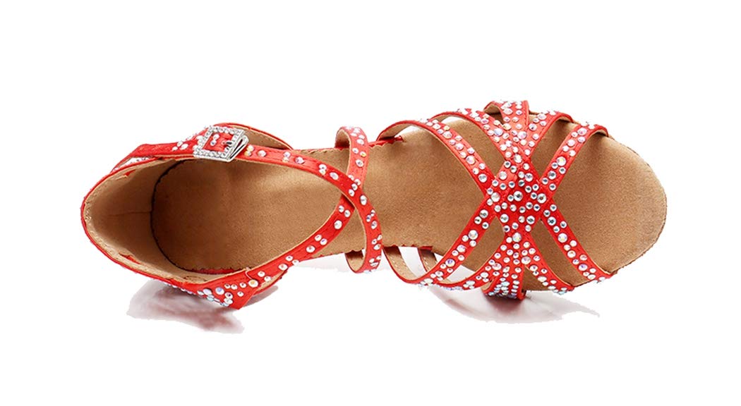 Sandalias de baile moderno latino con correa cruzada para mujer, con diamantes de imitación de tango social, bailes, Tacón marrón de 9 cm. — view 5